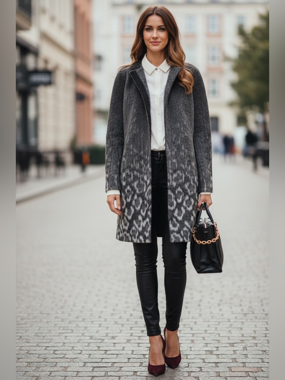 Ted Baker London Ceceli Exotic Gray Cocoon Zippered Black Leopard Coat Size 2